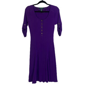 LAUREN RALPH LAUREN Purple Ribbed Cotton Sheath‎ Dress